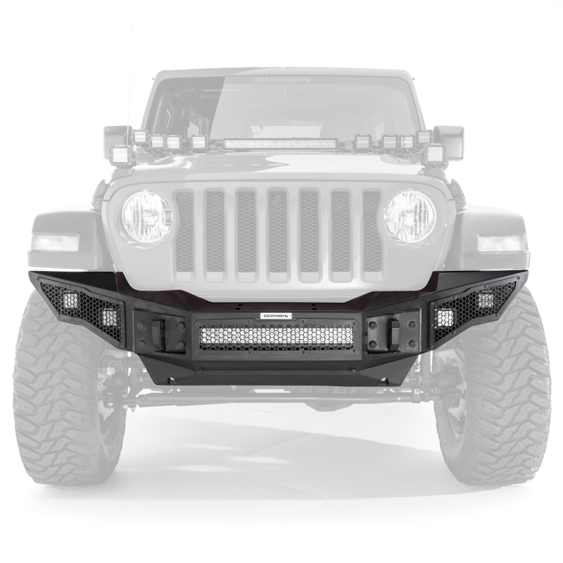 Jeep Wrangler Bumper - Front - Go Rhino - Rockline Full Width, Winch Ready - Textured Black - `07-`20 Jeep Wrangler Bumper - Front - Go Rhino - Rockline Full Width, Winch Ready - Textured Black - `07-`20